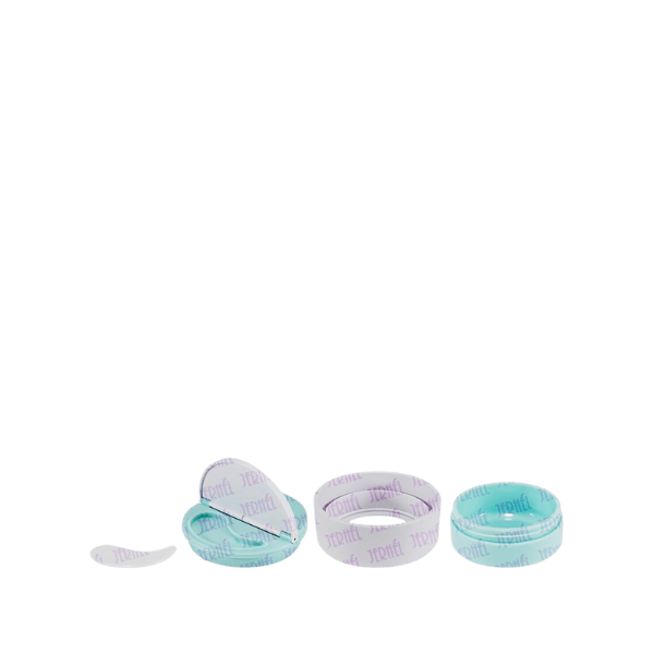 The image shows Jerhel Plastics Inc. 1.7oz Jar (JI-12528). The jar is transparent and cylindrical, with a smooth, clear body and a flat, circular base. The lid is white and screw-on, fitting seamlessly over the top of the jar. The overall design is simple and functional, suitable for holding small quantities of products such as creams or lotions.