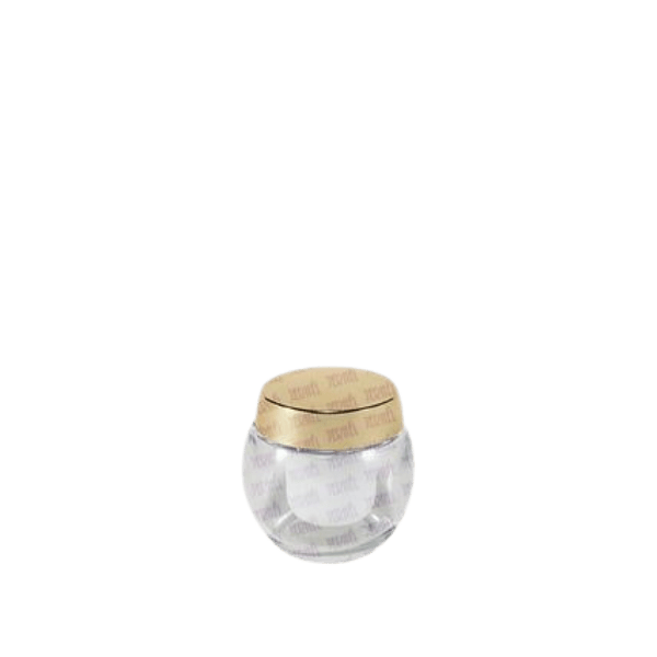The image shows a 1.7oz glass jar by Jerhel Plastics Inc. The jar has a clear, cylindrical body with a smooth surface and a wide opening. It is paired with a black screw-on lid. The overall design is simple and elegant, suitable for various cosmetic or personal care products.