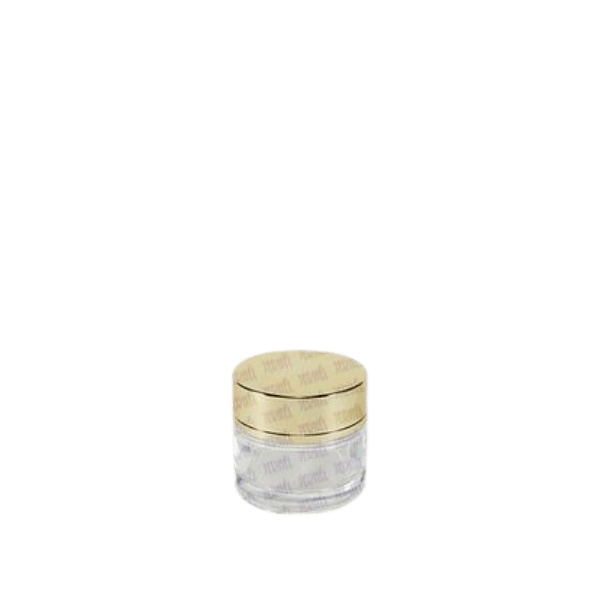 The image shows a clear glass jar with a white screw-on lid. The jar is cylindrical in shape and appears to be empty. The product is identified as the "Jerhel Plastics Inc. 1.7oz Glass Jar JI-2187." The glass is transparent, and the lid has a smooth, flat top.