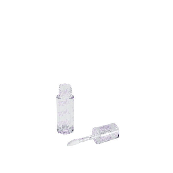 The image shows the Jerhel Plastics Inc. 0.1oz PETG Lip Gloss Tube (JI-2201). The product is a clear plastic tube with a cylindrical shape, designed for holding lip gloss. The tube has a smooth, transparent body that allows the contents to be visible. It features a screw-on cap that is also clear, providing a secure closure for the lip gloss inside. The overall design is sleek and simple, making it easy to apply the product directly from the tube.