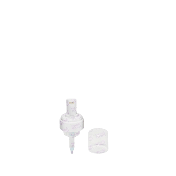The image shows the Jerhel Plastics Inc. Pump 43-400 (JI-2329). It is a plastic pump dispenser featuring a white body with a ribbed texture on the cap. The pump has a long, straight nozzle extending from the top, designed for dispensing liquids. The overall design is utilitarian and functional, typical for use with bottles containing products like lotions, soaps, or other liquid substances.
