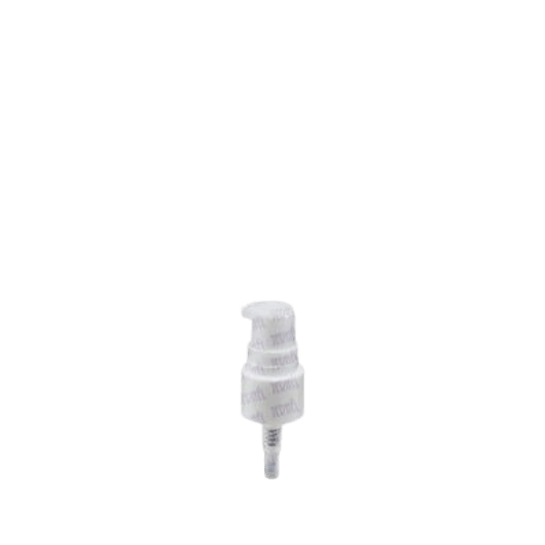 The image shows the Jerhel Plastics Inc. Pump 18-410 JI-860. It is a white plastic pump dispenser featuring a ribbed collar with a smooth, rounded top. The pump has a long, slender dip tube extending downward, designed for dispensing liquids from bottles.