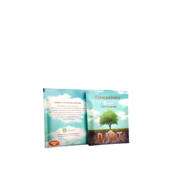 The image shows the Elk Packaging 6.0oz Flat Compostable Pouch. The pouch is a flat, rectangular bag with a clear front and an opaque back. The top of the pouch features a resealable zipper closure. The clear front allows the contents of the pouch to be visible, while the opaque back provides a solid background. The edges of the pouch are neatly sealed, giving it a clean and modern appearance.