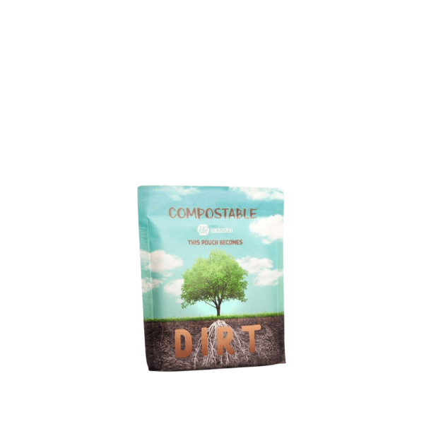The image shows the Elk Packaging 12.0oz Flat Compostable Pouch. The pouch is a simple, rectangular bag with a flat base, allowing it to stand upright. It has a smooth, matte finish with a natural, earthy color. The top of the pouch features a resealable zip closure. There are no visible labels, logos, or designs on the front of the pouch, emphasizing its plain and functional appearance. 