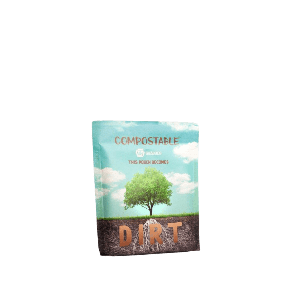 The image shows the Elk Packaging 16.0oz Flat Compostable Pouch. The pouch is a flat, rectangular-shaped package with a transparent front, allowing the contents inside to be visible. The back of the pouch appears to be opaque and features a minimalist design. The top of the pouch has a resealable zip lock closure, ensuring the contents stay fresh. The overall appearance is clean and modern, suitable for various types of food or other products.