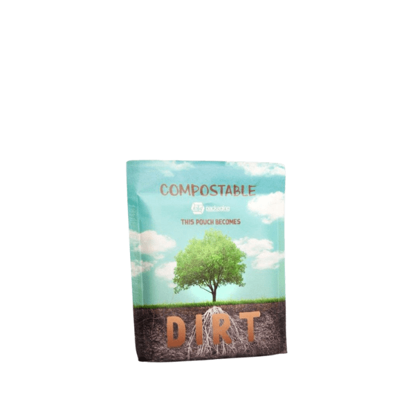 The image shows the Elk Packaging 18.0oz Flat Compostable Pouch. The pouch is a rectangular, flat, and flexible packaging bag with a clean, minimalist design. It appears to be made from a light-colored material, possibly a combination of white and natural brown hues. The front of the pouch is plain, without visible branding or text. The top of the pouch features a resealable closure mechanism, ensuring the contents can be securely stored. The overall design is simple and functional, highlighting the pouch's practical use for various products.