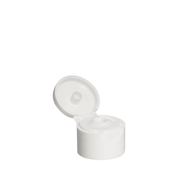 The image displays the Menshen PP Flip Top Cap 24/410. It is a round, white plastic cap with a flip-top lid designed for dispensing liquids. The cap features a smooth surface and a hinge mechanism that allows the top to be opened and closed easily. The 24/410 designation refers to the neck size and thread type, making it compatible with specific bottles. The flip-top lid ensures convenient access and controlled dispensing of the product inside the bottle.