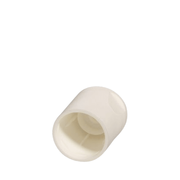 The image shows a Menshen PP Flip-Top Cap. The cap is predominantly white and features a smooth, rounded design. The flip-top mechanism is clearly visible, with the hinge located at the back of the cap, allowing the top to be easily opened and closed. The cap is designed to fit securely onto a bottle or container, providing a convenient dispensing method for the contents within.