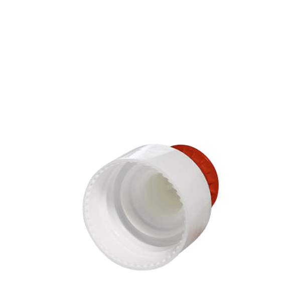 The image shows the MENSHEN PE Push Pull Cap 28/410 Push Pull Cap 52060 D. It is a white plastic cap with a cylindrical shape and a pull-tab at the top for easy opening. The cap is designed to be screwed onto a bottle, providing a secure and convenient way to dispense the contents.