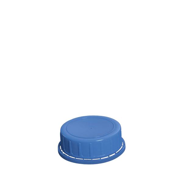 The image shows the Menshen PP Threaded Closure 54 Chemical Closure. It is a white, circular, ribbed plastic cap with threading on the inside. The ribbed design provides a better grip for opening and closing. The closure is relatively flat with a slightly raised center. The edges are smooth, and the overall design is functional and simple, intended for secure sealing of chemical containers.