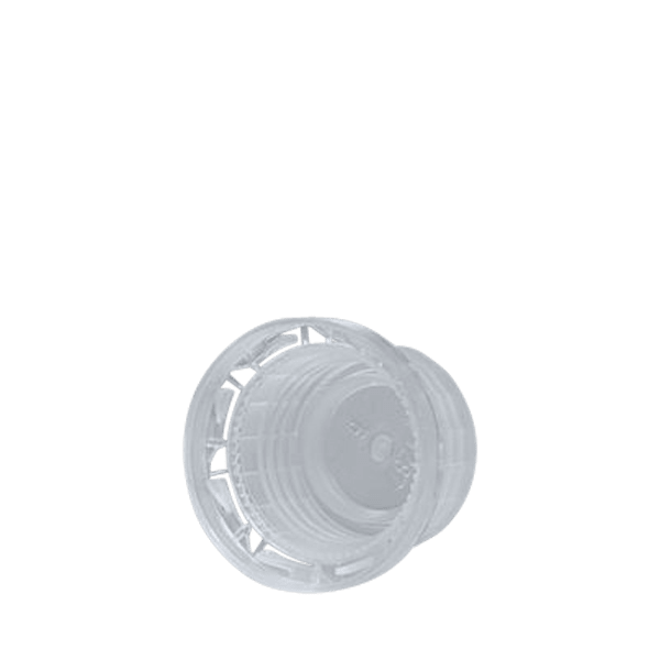 The image shows a Menshen PP Threaded Closure 28 Chemical Closure. It is a cylindrical, white plastic cap with a threaded design for secure attachment. The closure has a slightly domed top and ribbed sides for easy grip and handling.