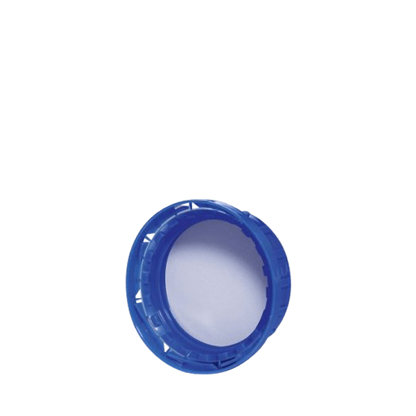 The image shows a Menshen PP Threaded Closure 45 Chemical Closure. It is a round, white plastic cap designed for sealing containers. The closure features a ridged edge for easy gripping and twisting, and a smooth top surface. This type of closure is typically used for chemical containers to ensure a secure and tight seal.