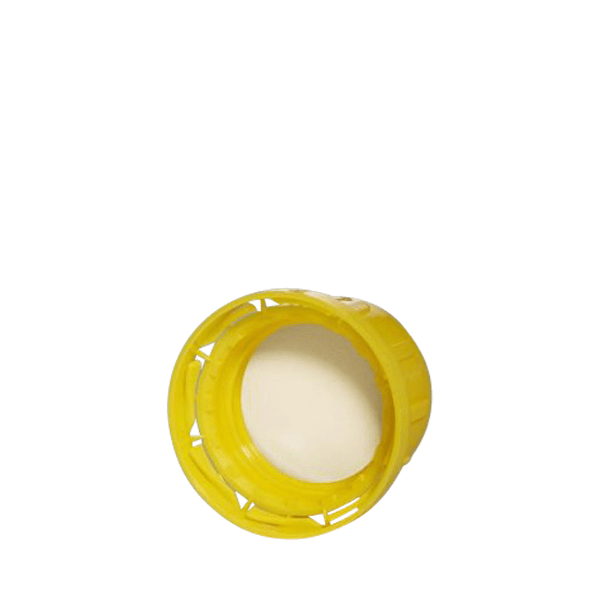 The image depicts a Menshen PP Threaded Closure 32 Chemical Closure. It is a cylindrical, white plastic cap with a threaded design, allowing it to screw onto compatible containers. The cap appears robust and is likely used for sealing chemical products securely. The top surface of the closure is flat and smooth, providing a clean and simple appearance.