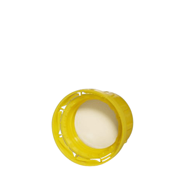 The image shows a Menshen PP Threaded Closure 32 Chemical Closure. It is a white, round plastic cap designed to fit onto a container, featuring threading on the inside for secure attachment. The closure has a flat top and ribbed sides to provide grip for easy opening and closing. There are no visible logos or markings on the cap.