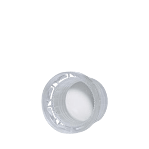 The image shows a white, cylindrical, threaded closure cap designed for chemical containers. The cap features a ridged, textured surface for easy gripping and screwing onto compatible containers. This specific product is the Menshen PP Threaded Closure 28 Chemical Closure.