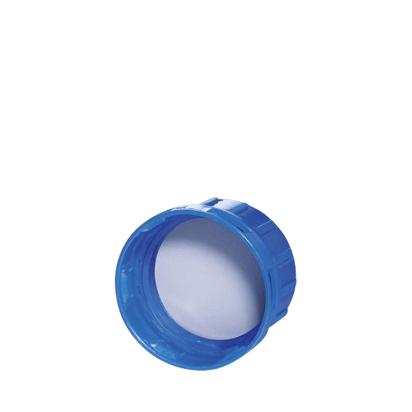 The image shows a Menshen PP Threaded Closure 40 Chemical Closure. It is a cylindrical, white plastic cap with a threaded design, intended for sealing containers. The closure has a smooth surface with evenly spaced ridges around the outer edge to provide grip for easy opening and closing. The top surface of the cap appears flat and unmarked. This type of closure is typically used for chemical containers to ensure secure sealing.