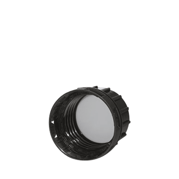 The image features the Menshen PP Threaded Closure 38 Chemical Closure. It is a round, white, threaded plastic cap designed for sealing containers. The cap has a smooth surface with a slightly raised, circular center. The threading inside the cap allows for a secure fit onto compatible containers. There are no visible logos or additional markings on the cap.