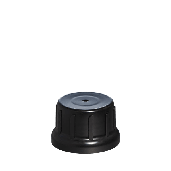 The image shows a Menshen PP Threaded Closure 45 Chemical Closure. It is a circular, white plastic cap with a ridged grip on the sides for easy handling. The top surface is smooth and flat, and the threading detail is visible around the inner edge, indicating it is designed to screw onto a container securely.