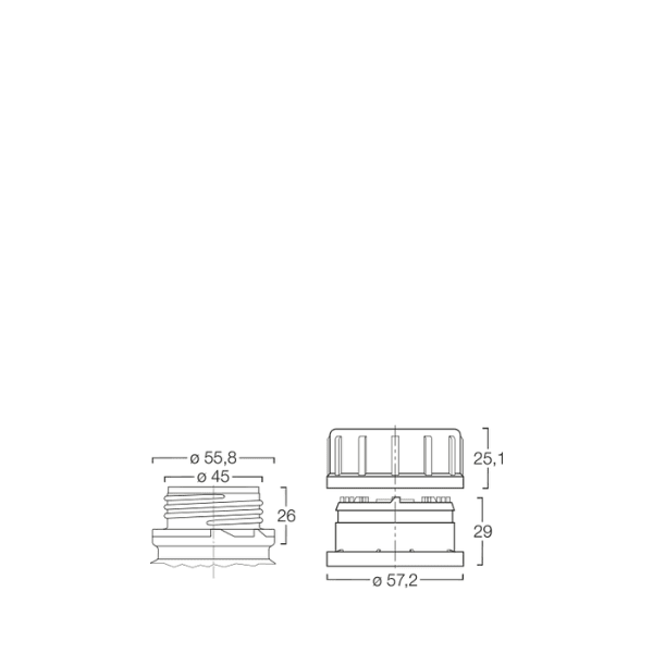 The image shows the MENSHEN PP Threaded Closure 45 Chemical Closure. It is a circular, white plastic cap designed with threading on the inside for secure closure. The cap has a smooth surface and appears to be made of durable polypropylene material. This closure is specifically intended for chemical containers, ensuring a tight seal to prevent leaks or spills.