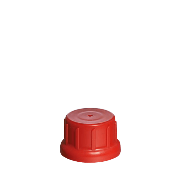 The image shows the Menshen PP Threaded Closure 45 Chemical Closure. It is a white, circular plastic cap with a ridged edge for easy grip. The cap features a central, indented area with a small, raised circle in the middle. The threaded design is visible on the inside of the cap, indicating it is meant to screw onto a corresponding container.