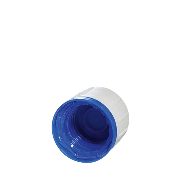 The image displays the Menshen PP Threaded Closure 32 Chemical Closure 34501-3. It is a blue plastic threaded cap designed for securely sealing chemical containers. The cap features a ribbed exterior for easy gripping and twisting. The top surface is flat and unembellished.