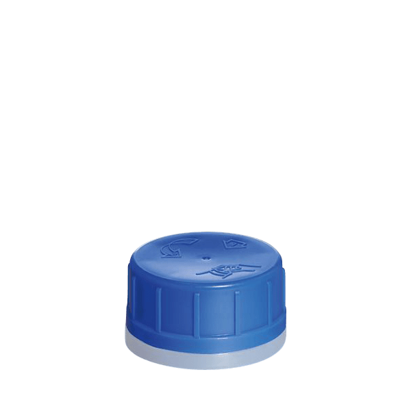 The image shows a Menshen PP Threaded Closure 45 Chemical Closure. It is a round, white plastic threaded cap designed for sealing containers. The closure appears smooth with a slightly elevated, flat top and ribbed edges for easy gripping.
