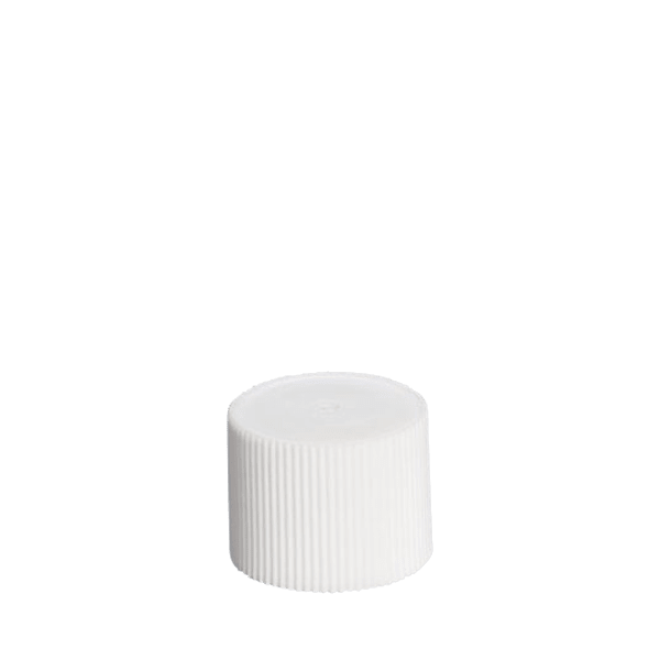 The image shows the MENSHEN PE Threaded Closure 22, a white plastic screw cap designed for secure sealing. The closure has a ridged exterior for easy grip and twisting. The top surface is smooth and flat, while the underside reveals threading that allows it to attach securely to compatible containers. This product is typically used for bottles and other packaging that requires a reliable seal.