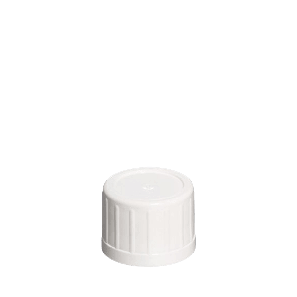 The image shows a Menshen PP Threaded Closure 16 Screw Closure. It is a cylindrical, white plastic screw cap designed for sealing containers. The cap features ridged sides for easy gripping and twisting. The top of the cap is flat and smooth, without any logos or additional markings.