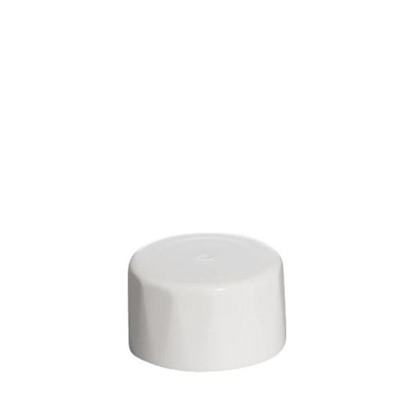 The image shows the Menshen PP Threaded Closure 28-410 Screw Closure. It is a small, round, white plastic screw cap designed for sealing bottles. The closure has ridged sides for easy grip and twisting, with a smooth, flat top. The diameter appears to be standard for many bottle necks, with threading visible on the interior to ensure a secure fit.