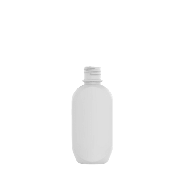 The image shows the Hudson Associates 2.0oz HDPE Bottle. The bottle has a rectangular oblong shape with rounded edges and a smooth surface. It is white in color and features a standard 20-410 neck finish, suitable for various types of caps and dispensers. The bottle is empty and upright, with the neck pointing upwards. The background is plain white, making the bottle the central focus of the image.