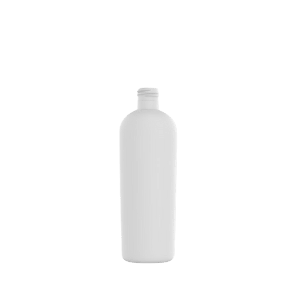 The image shows a Hudson Associates 15.0oz HDPE Bottle. The bottle has an oval shape and is made from high-density polyethylene (HDPE) material. It features a smooth surface with a slightly tapered body and a narrow neck that ends in a screw cap finish. The overall appearance is clean and simple, suitable for various liquid products. The bottle is presented against a plain white background, emphasizing its shape and design details.
