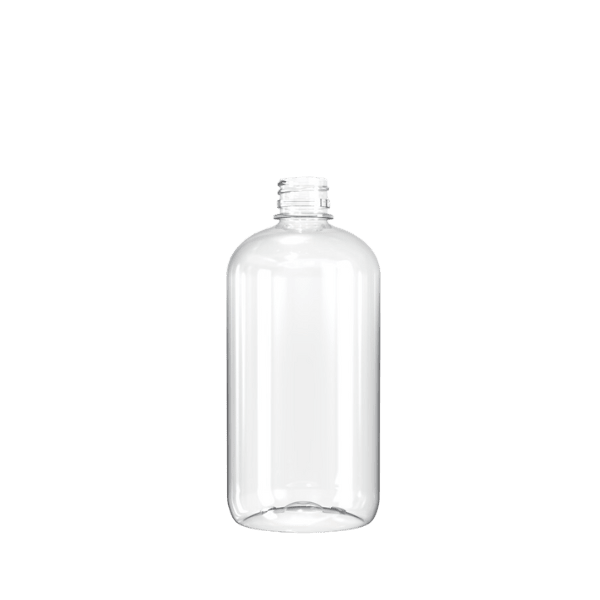 The image displays a clear, cylindrical plastic bottle with a screw-top design. The bottle, identified as the Hudson Associates 24.9oz PET Bottle, has a smooth, transparent surface and a standard neck finish suitable for various types of closures. It appears to be made of PET (polyethylene terephthalate) material, which is commonly used for beverage and liquid containers. The bottle is shown against a plain, white background, highlighting its shape and clarity.