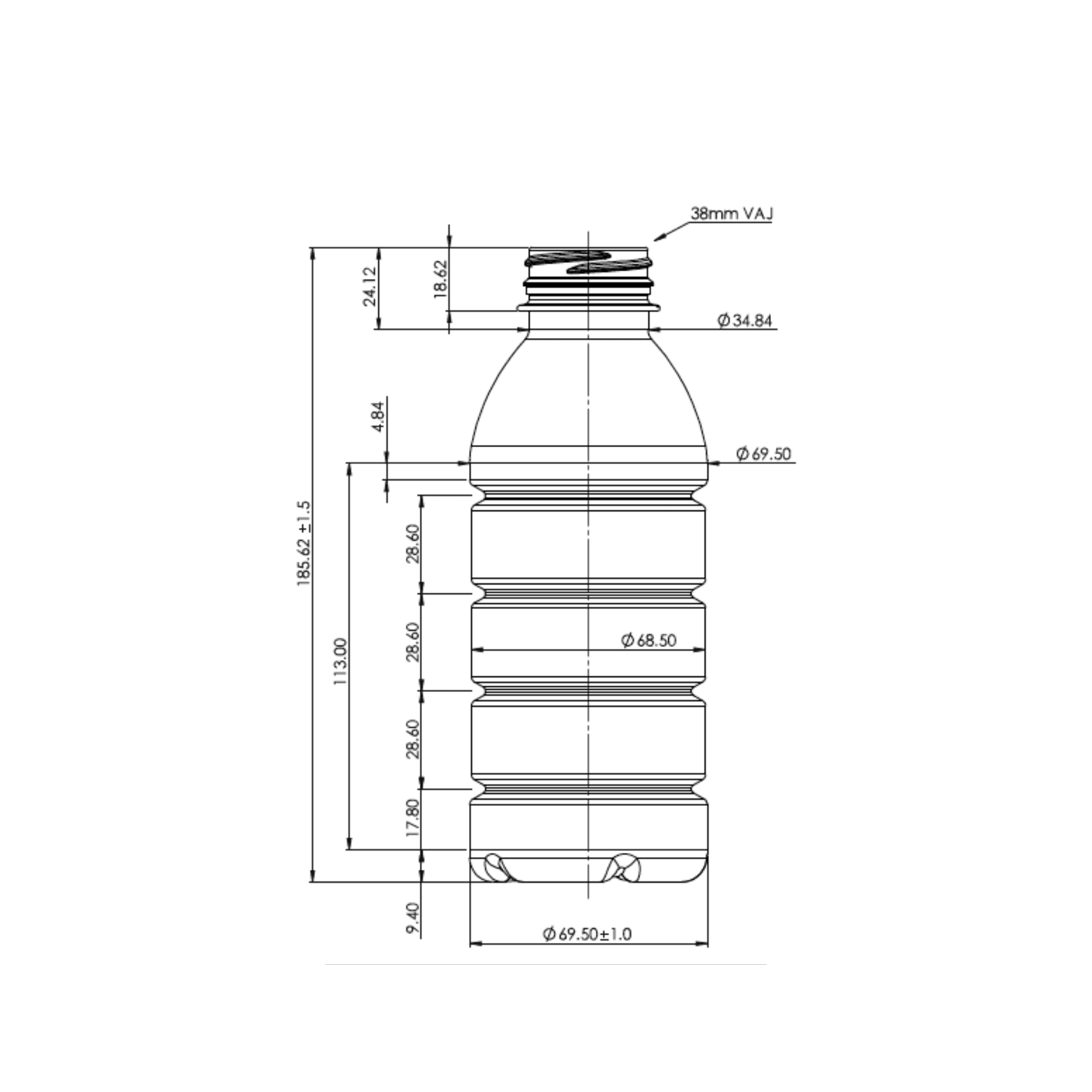 16.9oz 38-VAJ PET Round Bottle