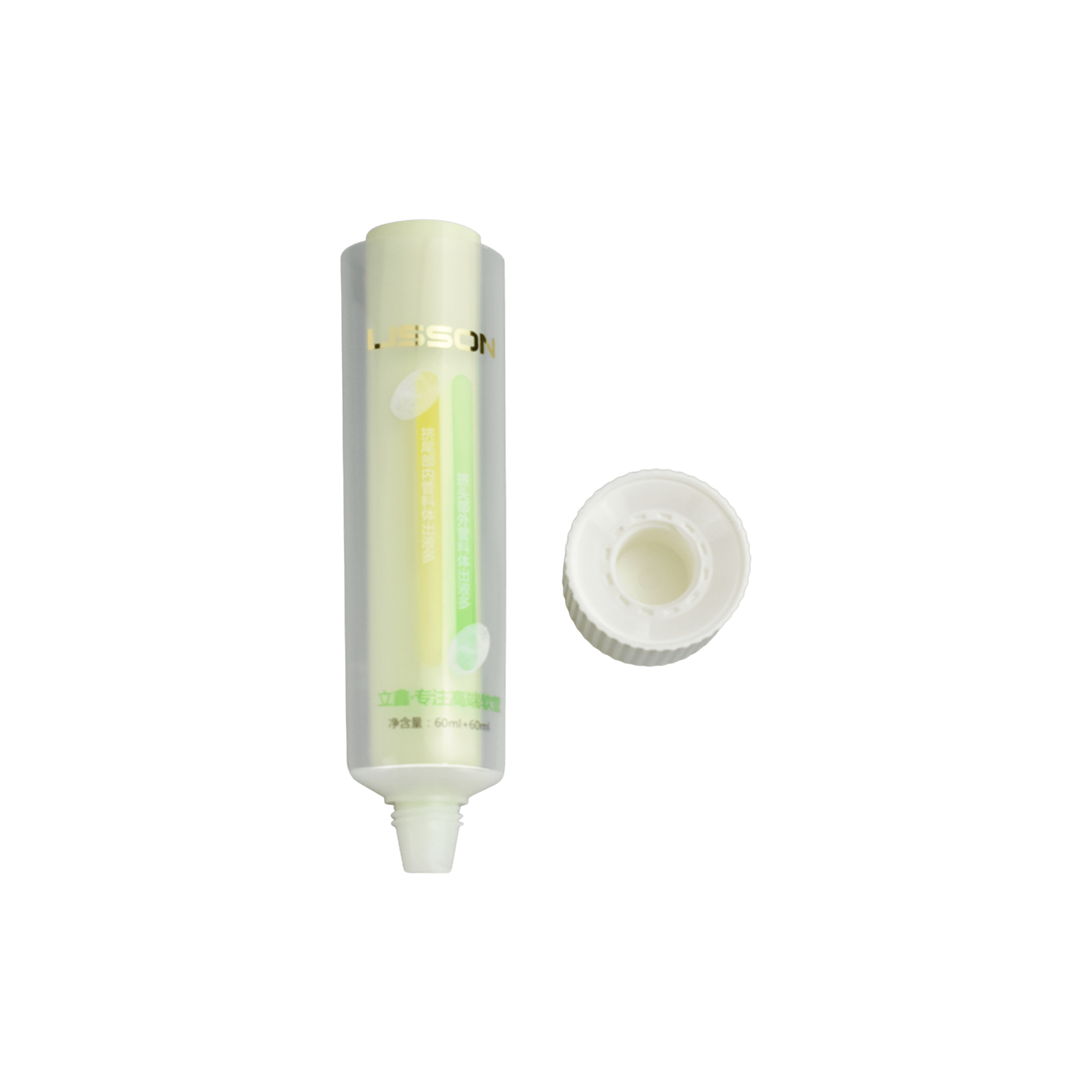 35mm 4.1oz Dual Chamber Short Nozzle PE Tube with Screw On Cap 