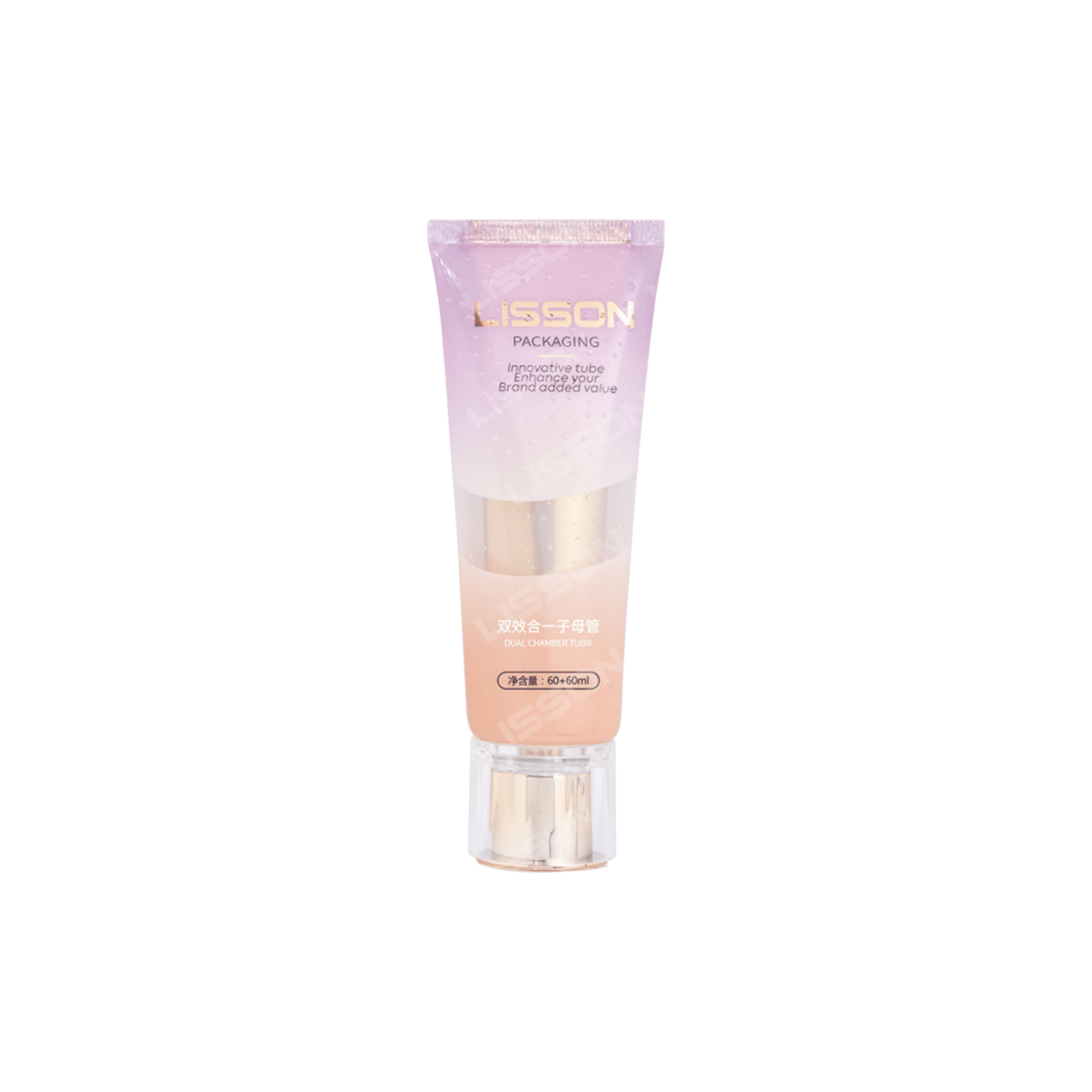 40mm 2-6.1oz Dual Chamber Short Nozzle PE Tube with Screw On Cap