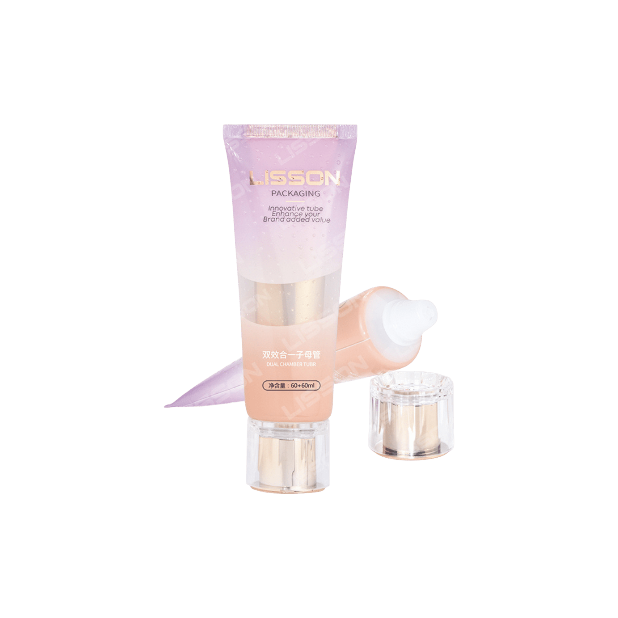 40mm 2-6.1oz Dual Chamber Short Nozzle PE Tube with Screw On Cap