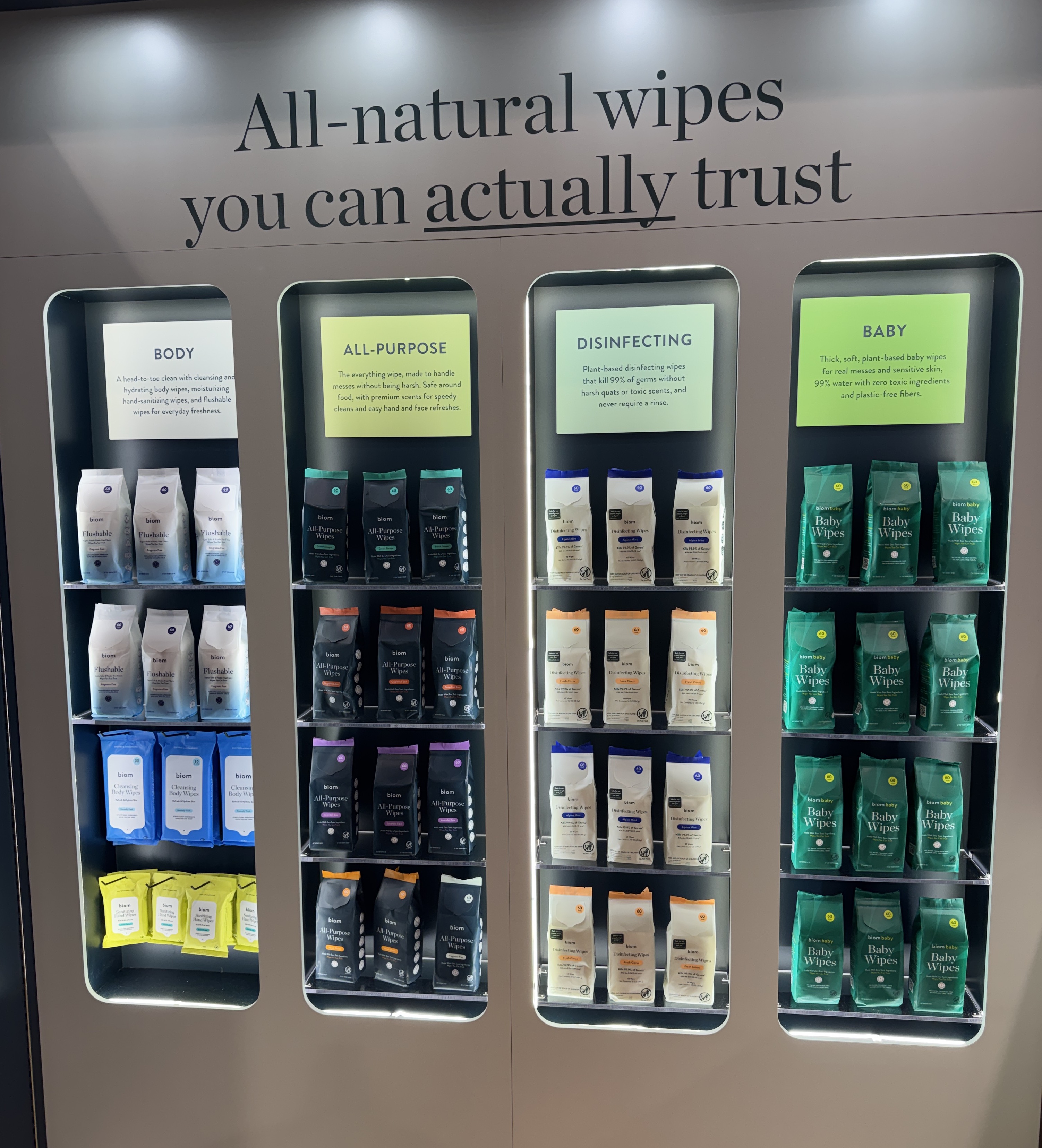 Biom disinfecting wipes in flexible film packaging