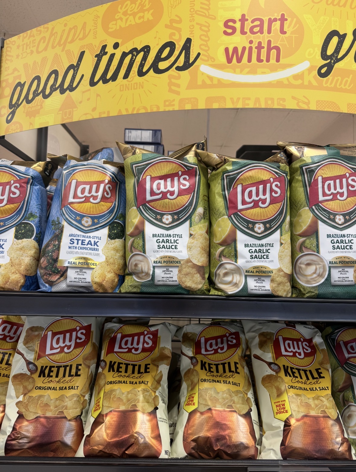 Lay's FIFA World Cup 2026 limited-edition packaging in-store display featuring country-inspired flavors