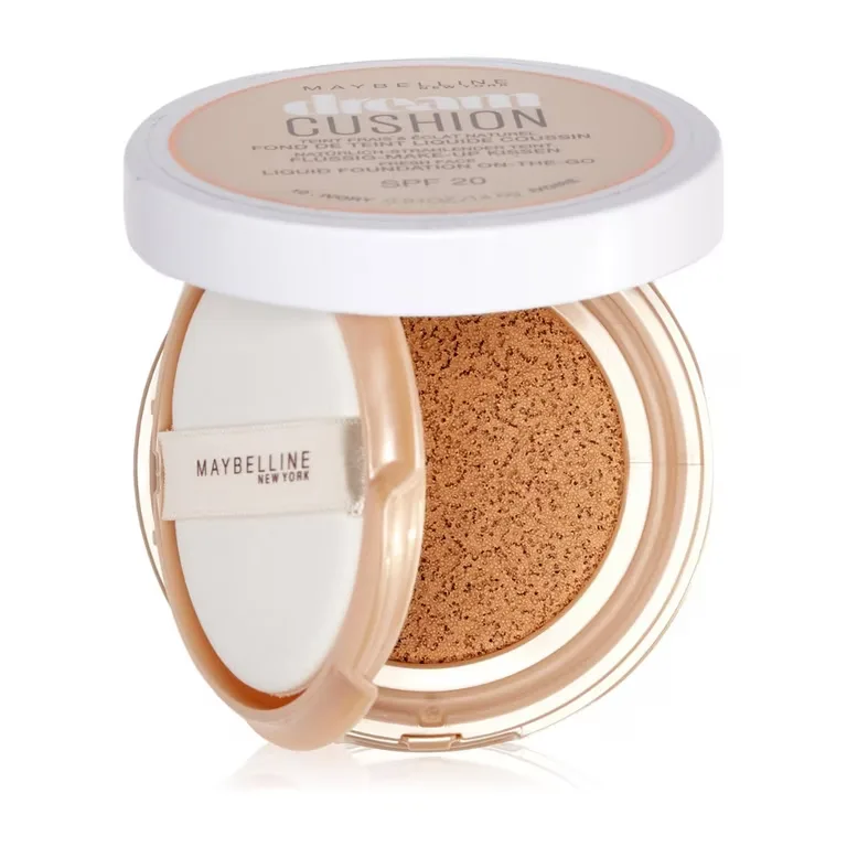 Maybelline Dream Cushion Fresh Face Liquid Foundation in portable cushion compact format with SPF protection