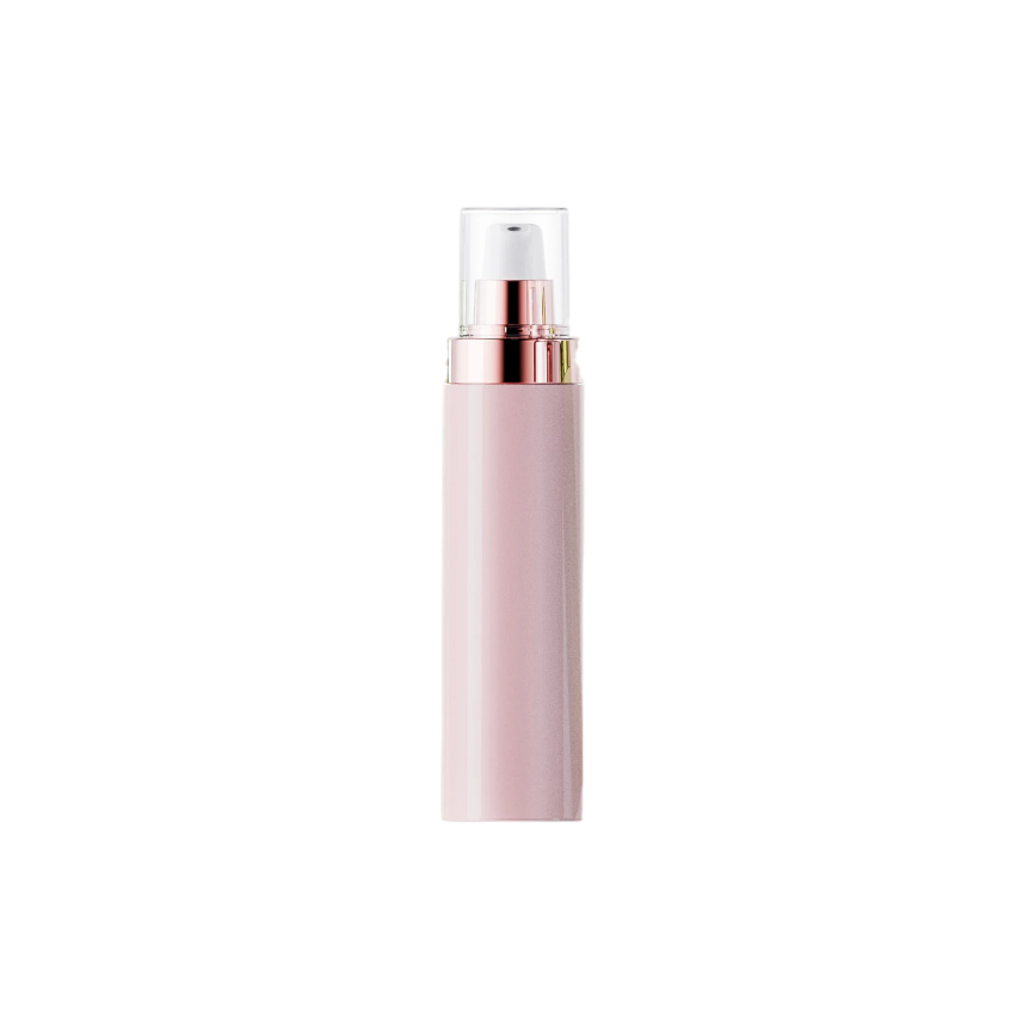 3.4oz / 100ml PETG Cylinder Airless Lotion Pump Bottle with Metallic Collar & Clear Overcap