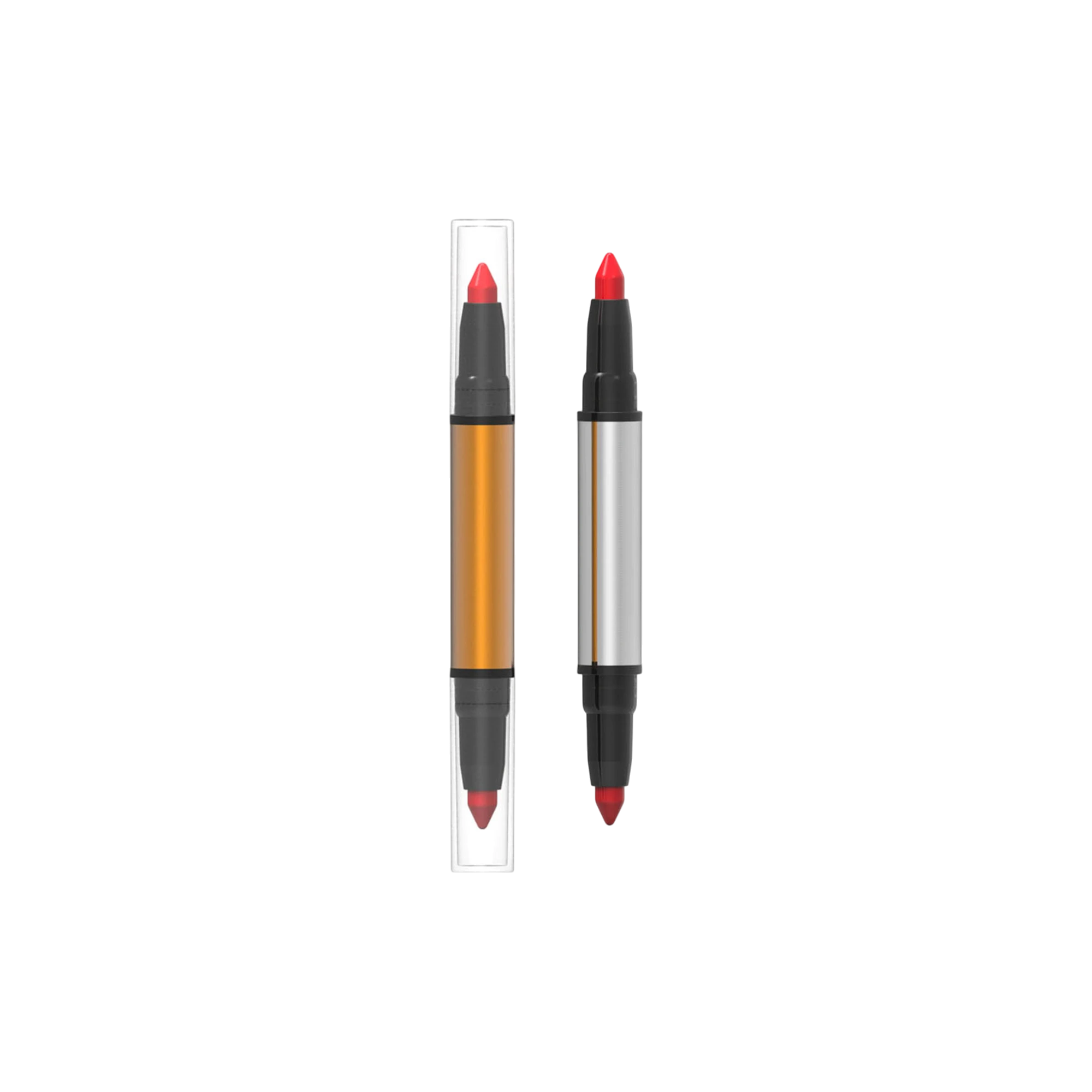 1.4g (2 x 0.7g) Cylindrical ABS Dual-Ended Twist-Up Lip Pencil with 6.3mm Cup and Flush Clear Overcaps