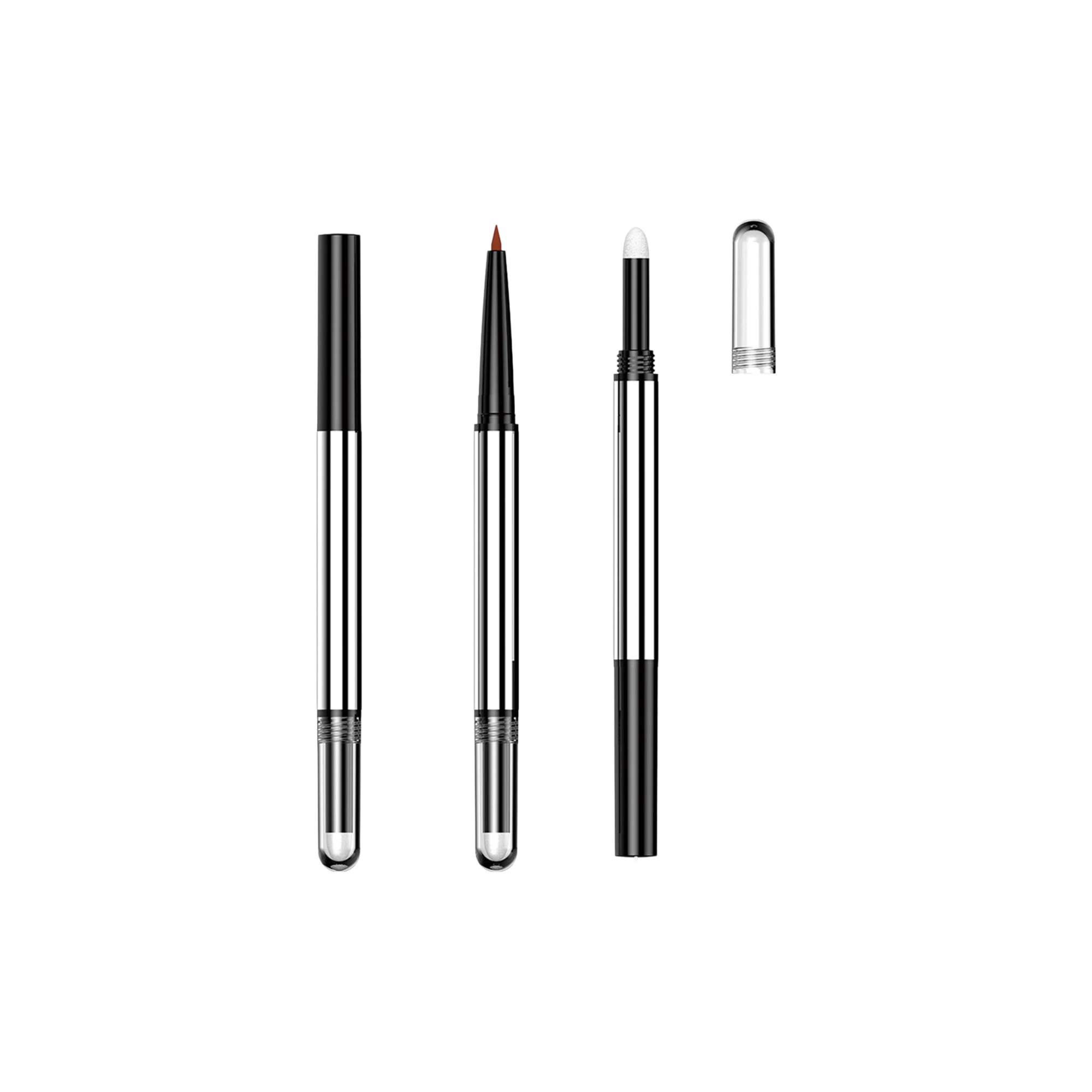 0.6g ABS Dual-Ended Twist-Up Eyeliner Pencil with 2.5mm Fine Tip Bullet, Aluminum Body and Sponge Applicator