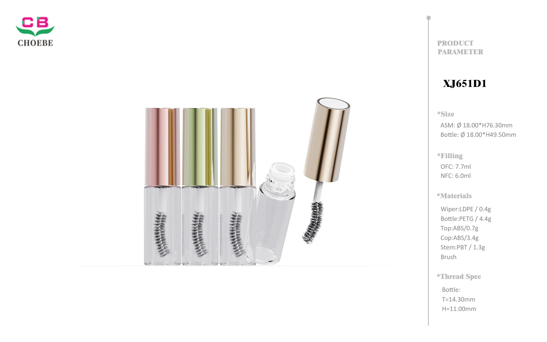0.2oz / 6ml Clear PETG Cylinder Mascara Tube with Curved Brush and ABS Cap 3