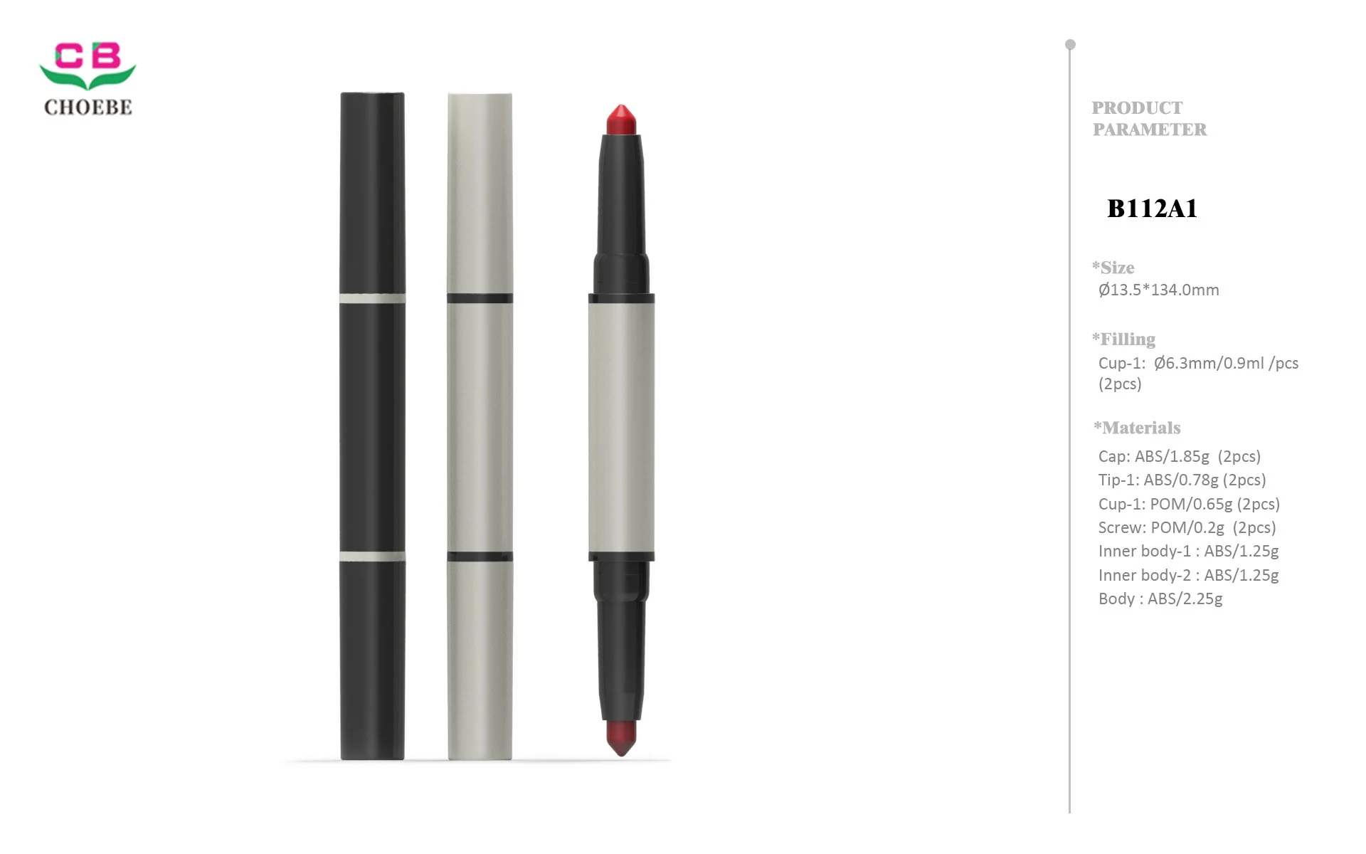 1.8g (2 x 0.9g) ABS Cylindrical Dual-Ended Twist-Up Lip Pencil with Dual 6.3mm Cups and Bullet Tips 3