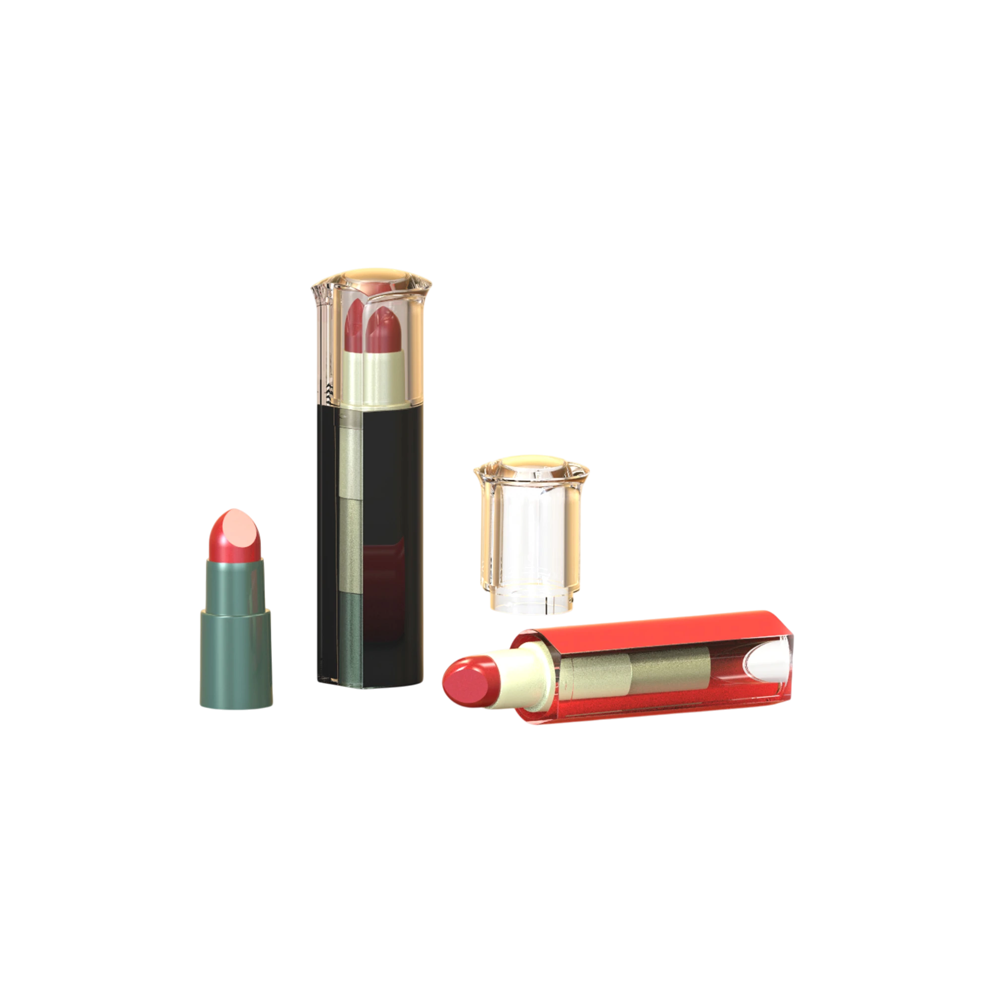 3.0g PS Square Triple-Bullet Lipstick Tube with Clear Cap and 10mm Bottom-Loading PP Bullet Cups