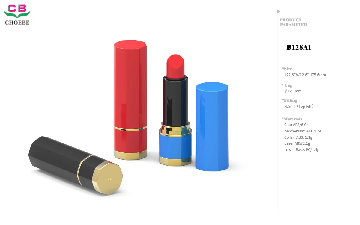 4.5g ABS Octagonal Lipstick Tube with Gold Collar and 12.1mm POM Bullet Cup 3