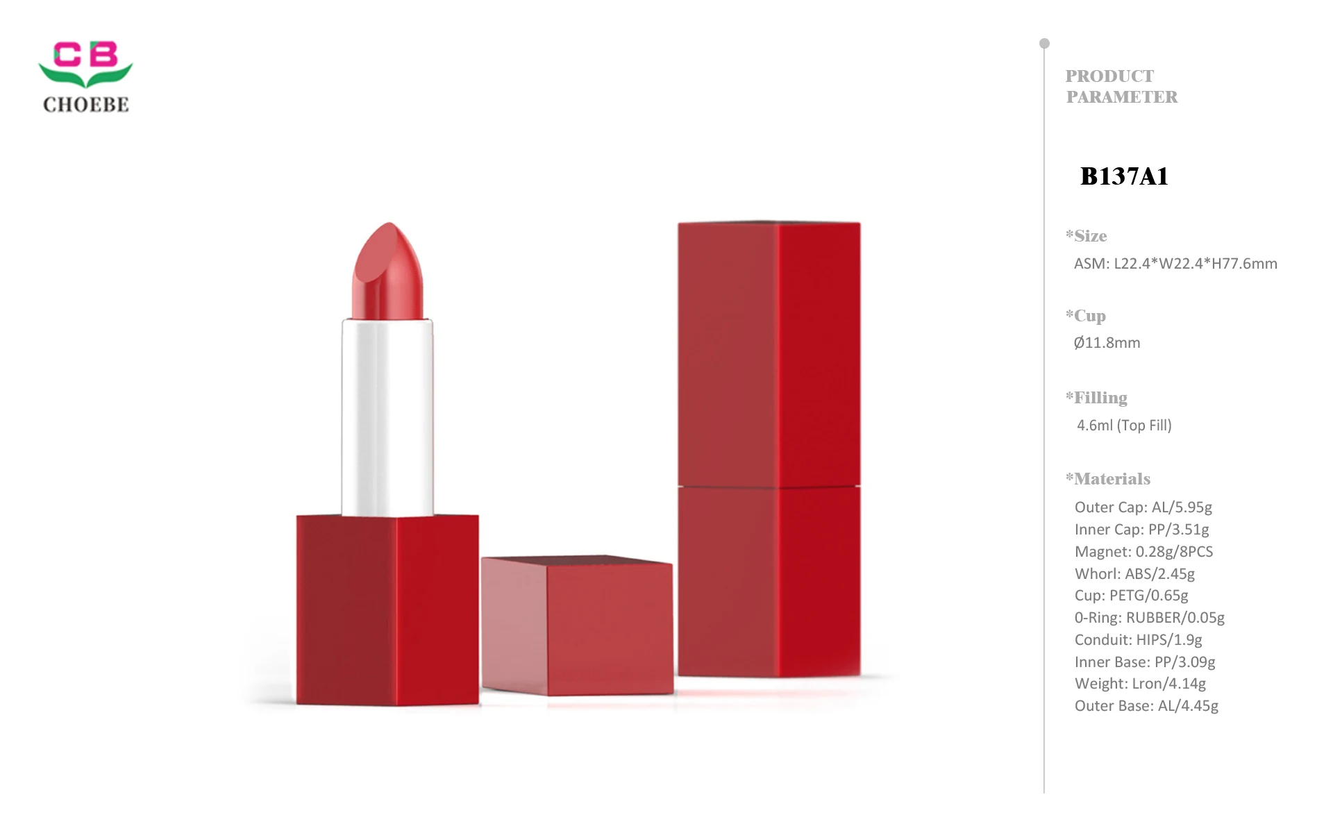 4.6g Aluminum Magnetic, Iron-Weighted Square Lipstick Tube with 11.8mm PETG Bullet Cup 3
