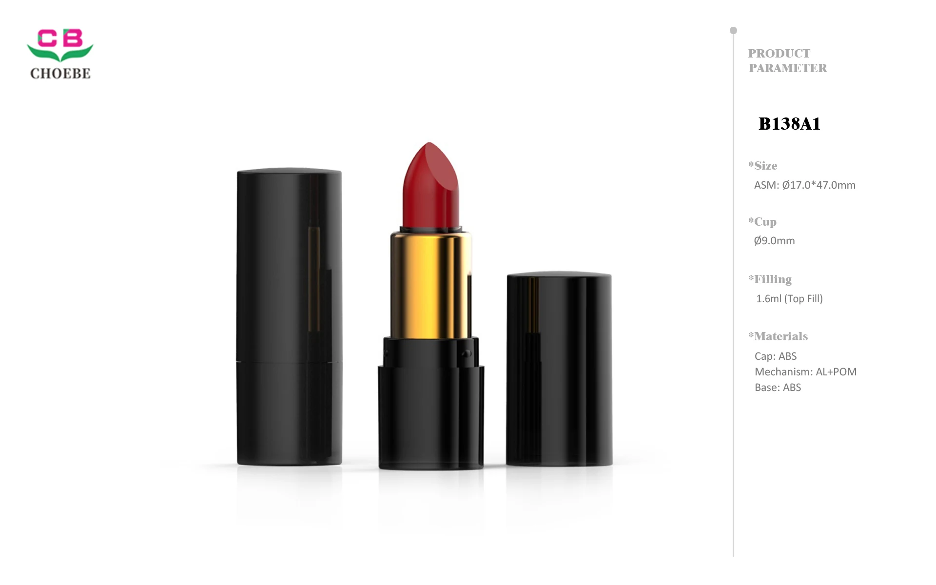 1.6g ABS Slim Mini Cylinder Lipstick Tube with Aluminum Shell and 9mm POM Bullet Cup 3