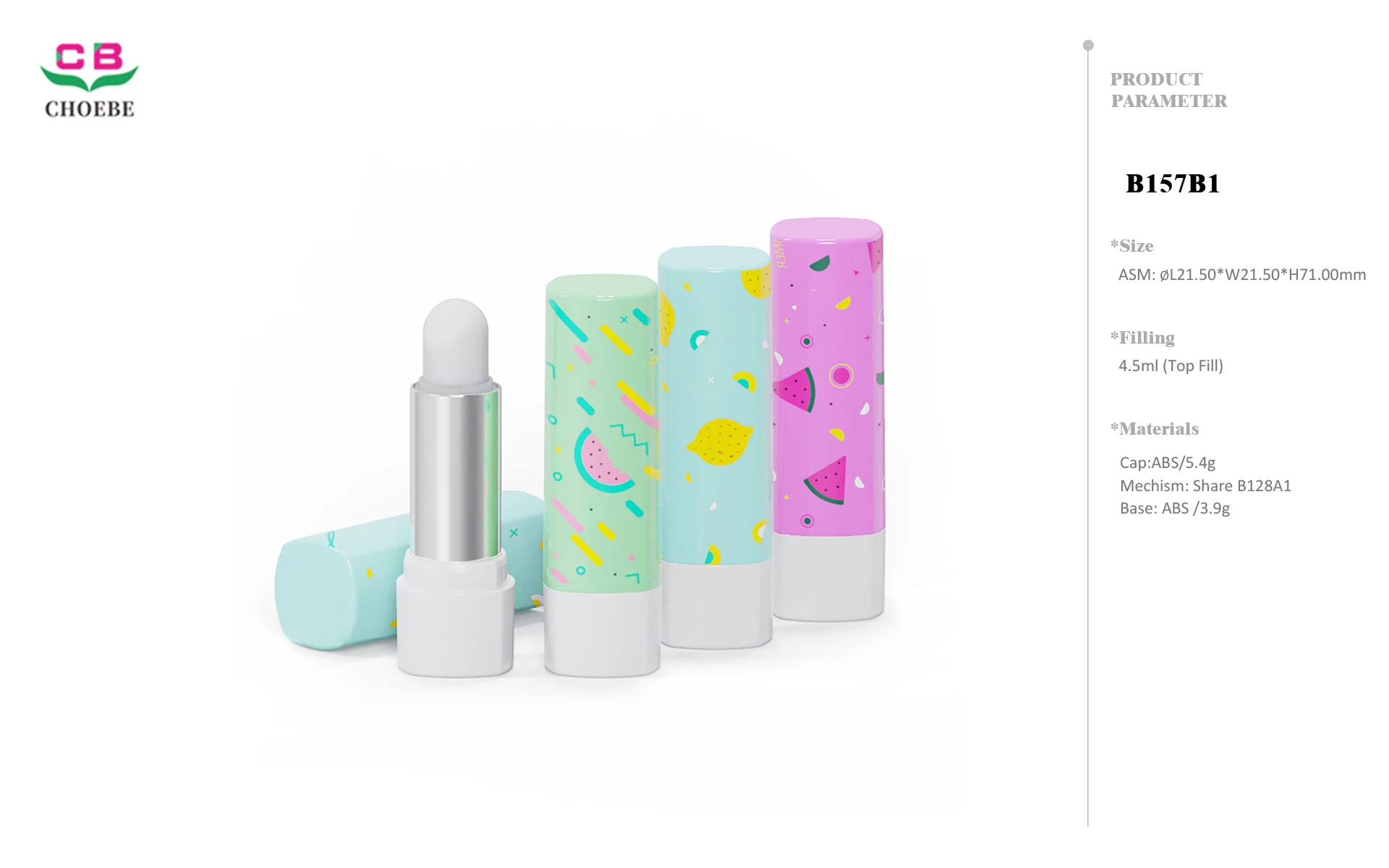 4.5g ABS Square Lip Balm Stick Tube with Printed Cap and 12.1mm PP Bullet Cup 3