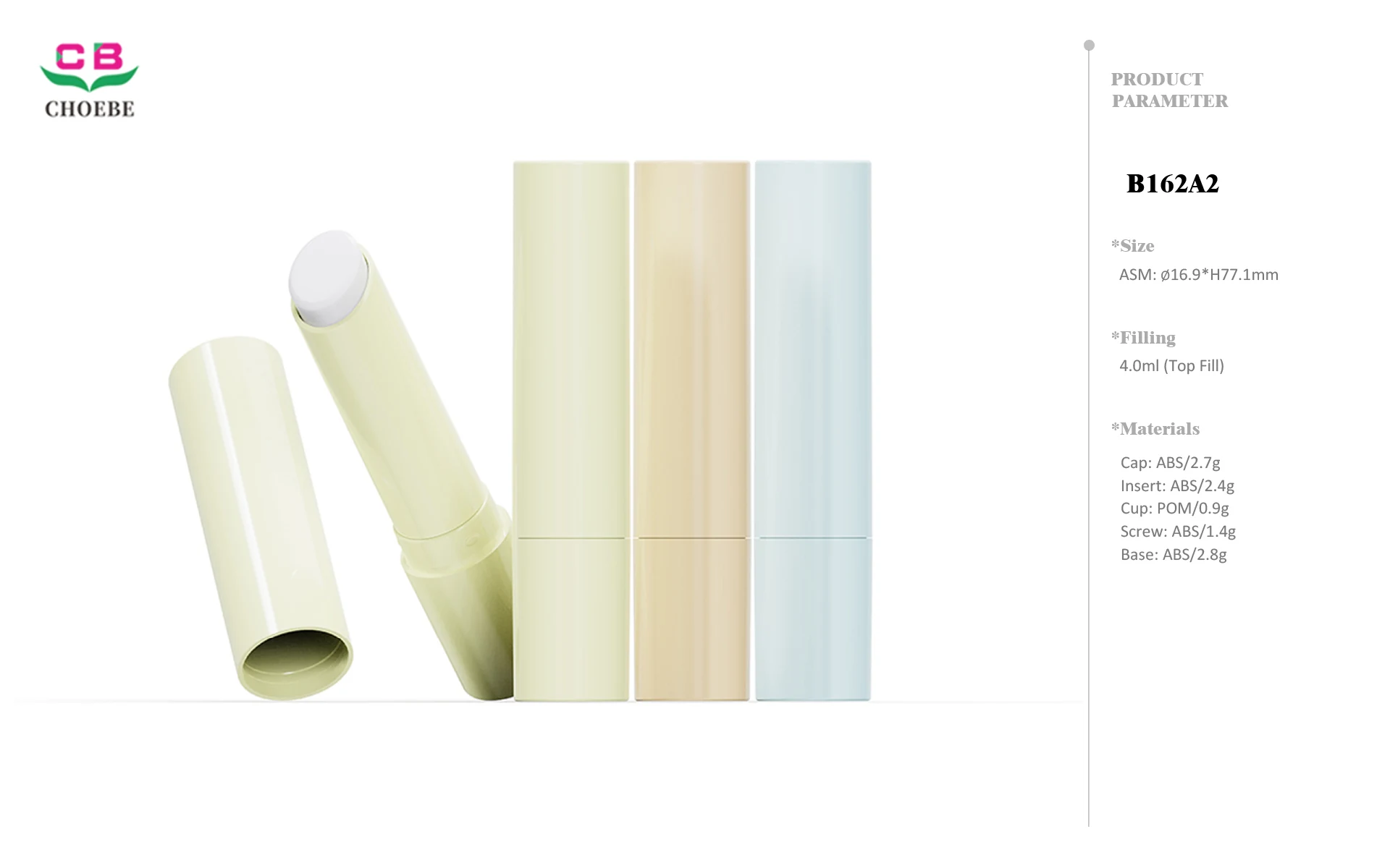4.0g ABS Cylinder Lipstick Tube with Oblique Tip and 12.1mm POM Bullet Cup 3